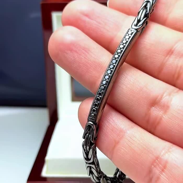Royal Black Natural Diamonds Bracelet Byzantine Silver 925 ( Black Rhodium ) image 2