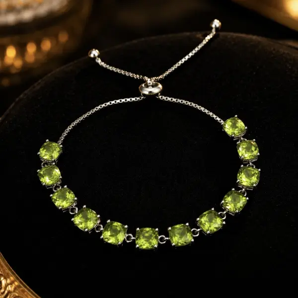 Natural Pakistani Peridot Silver Bracelet – 12 Gemstones for Women image 0