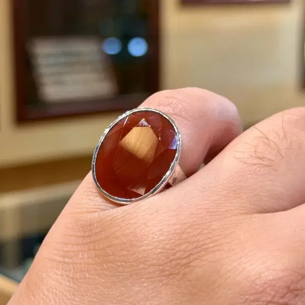 Natural Agate (Fancy Cut) Brazil Silver Men Ring image 1
