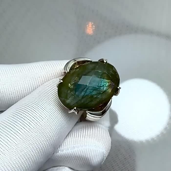 Natural African Labradorite Special Handmade Silver Men's Ring image 2