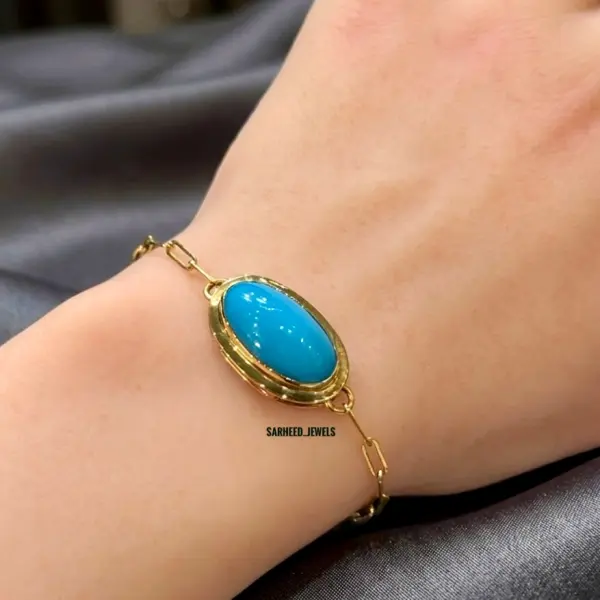 Natural 7.63 ct. Turquoise Arizona 18K Yellow Gold Bracelet image 0