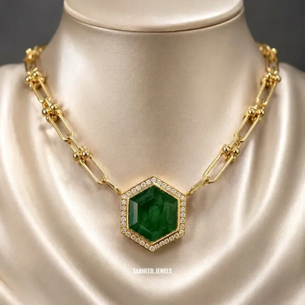 Special Necklace with Natural 10.295 ct. Certified Zambian Emerald & Natural Diamonds 18K Yellow Gold  image 0