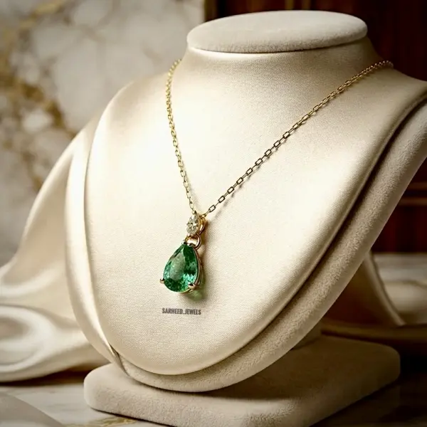 Natural Zambian 1.03 ct. Emerald and Natural Diamond 18K Yellow Gold Necklace image 1