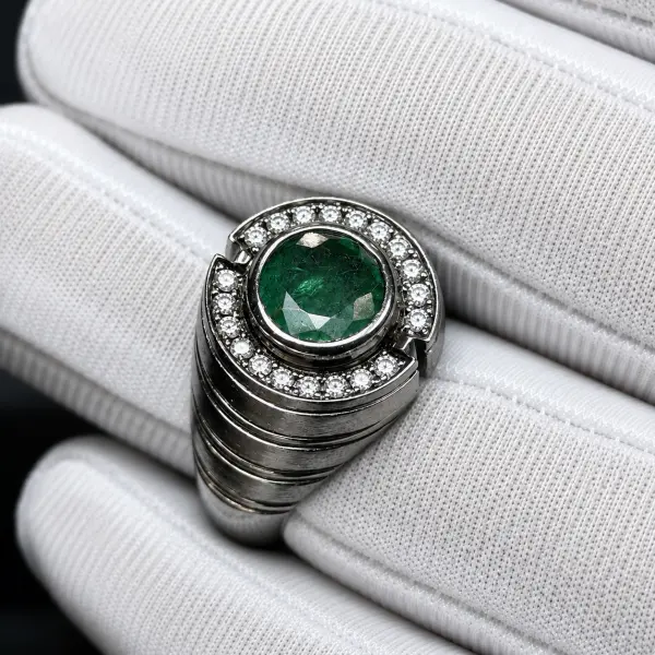 Natural 2.20 Ct. Zambian Emerald & Natural Diamonds Black Rhodium-Plated Silver Ring image 0