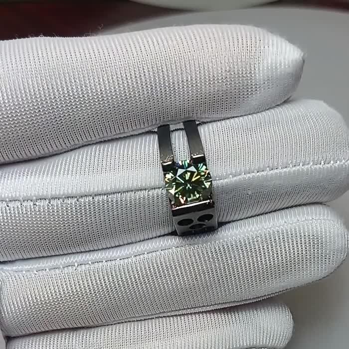 Moissanite Silver Men Ring with Black Rhodium Plating image 1