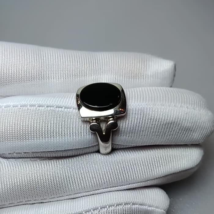 Natural 3.50 Ct. Brazilian Black Onyx Special Handmade Silver Men's Ring image 1