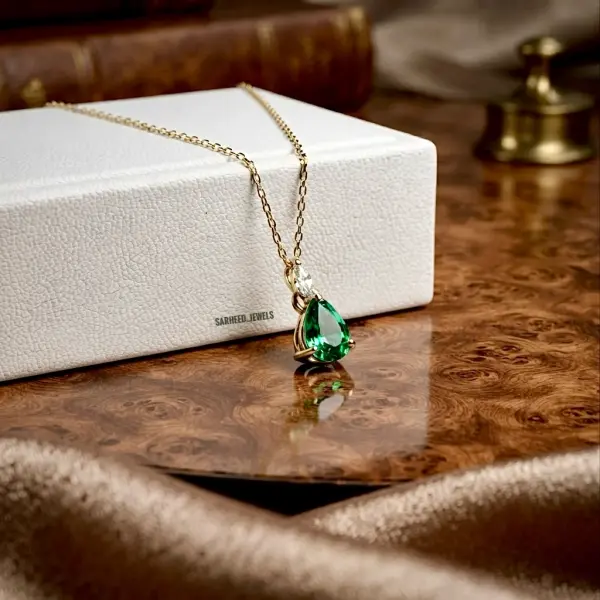 Natural Zambian 1.03 ct. Emerald and Natural Diamond 18K Yellow Gold Necklace image 0