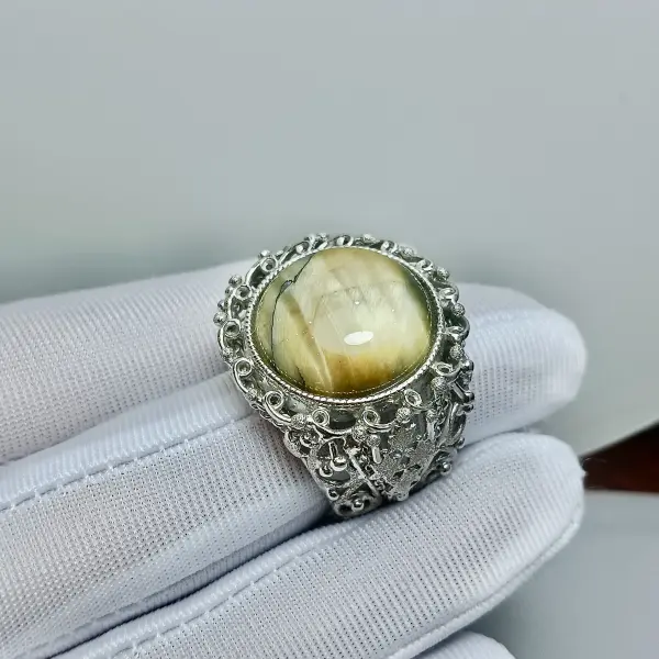 Natural African Tiger’s Eye Royal Filigree Silver Ring image 0