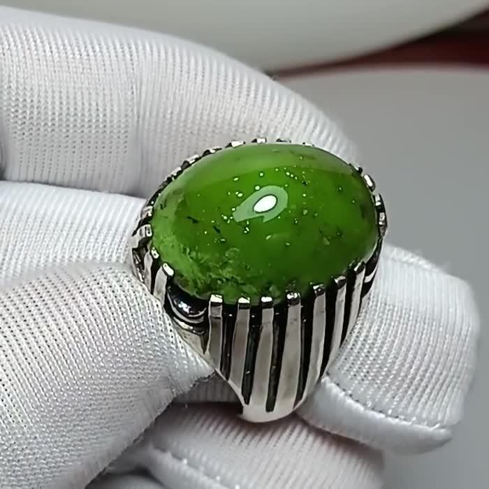 Natural 20.25 Ct. Iranian Karaman Green Turquoise Handmade Silver Men's Ring image 3