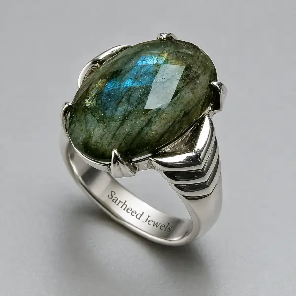 Natural African Labradorite Special Handmade Silver Men's Ring image 0