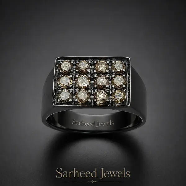 Natural Brown Diamonds Handmade Silver Men's Ring – Black Rhodium Plated image 0