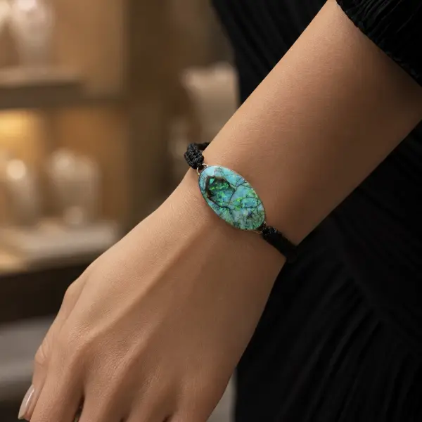 Synthetic Monarch Opal Unisex Silver 925 Frame Bracelet  image 2