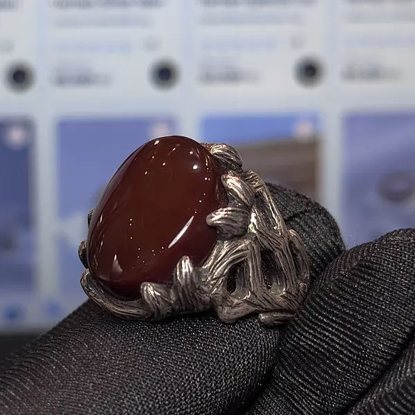 Natural Untreated  Kabadi Yemeni Agate Handmade Silver Men's Ring image 0