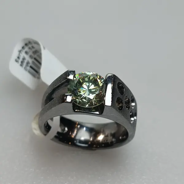 Moissanite Silver Men Ring with Black Rhodium Plating image 0