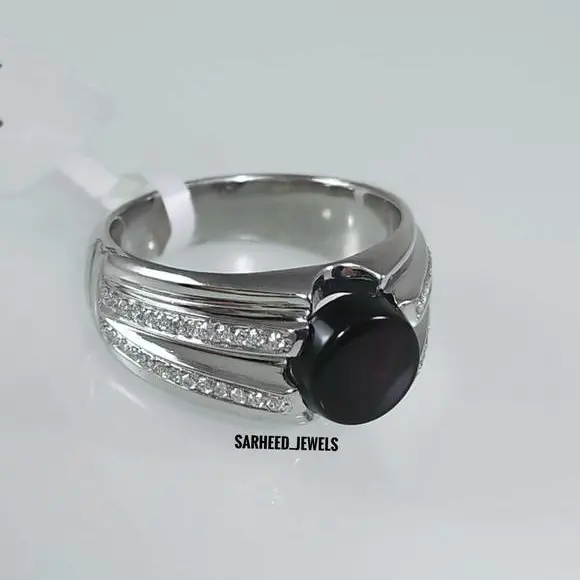 Natural Black Onyx & Natural Diamonds 925 Silver Men's Ring image 1
