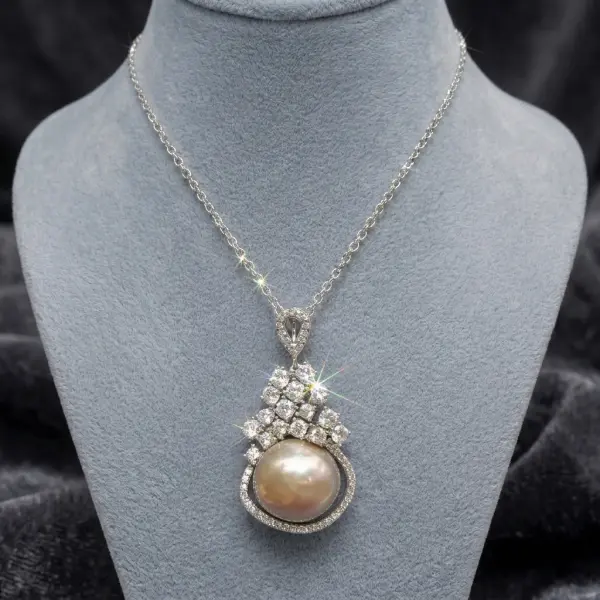 Natural Freshwater Cultured Baroque Pearl Necklace in 925 Sterling Silver with Cubic Zirconia image 1