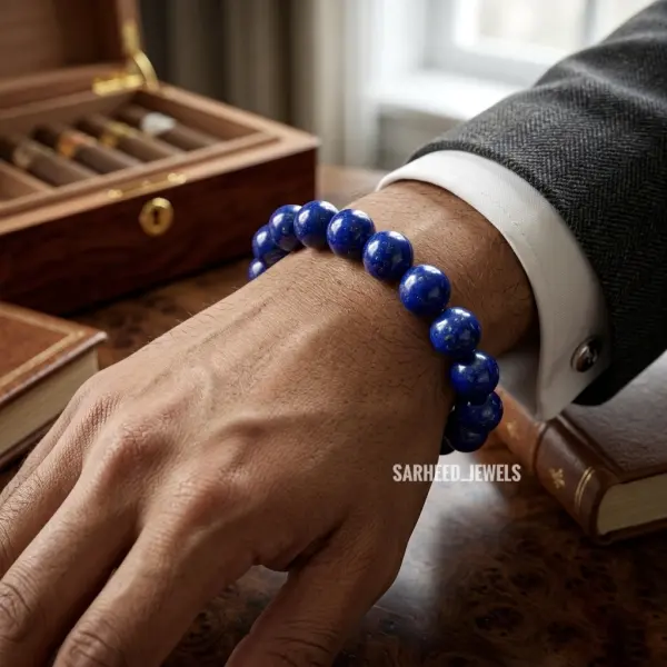 Natural 15 pcs Beads Afghan Lapis Lazuli Bracelet (Unisex) image 2