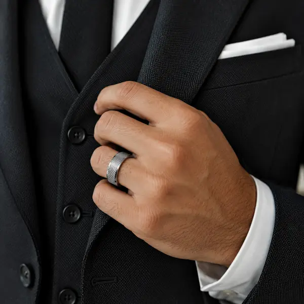 Men's Stainless Steel Woven Mesh Ring — 8.2mm Comfort Fit image 1