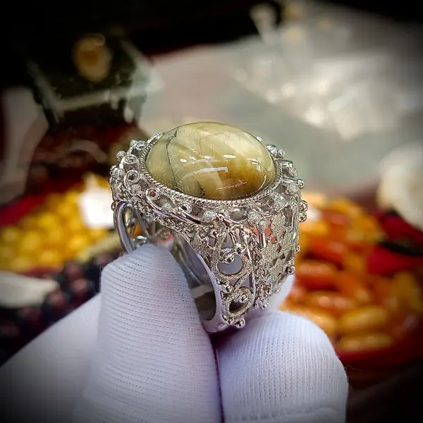 Natural African Tiger’s Eye Royal Filigree Silver Ring image 1