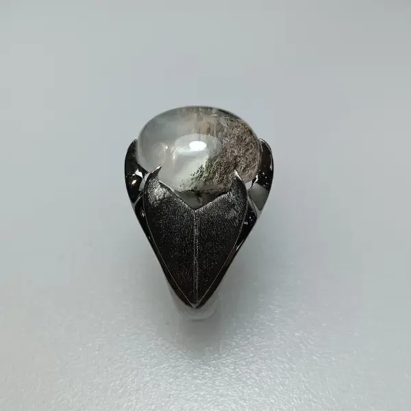 Natural Garden Quartz Silver Men Ring with Black Rhodium Plating image 1