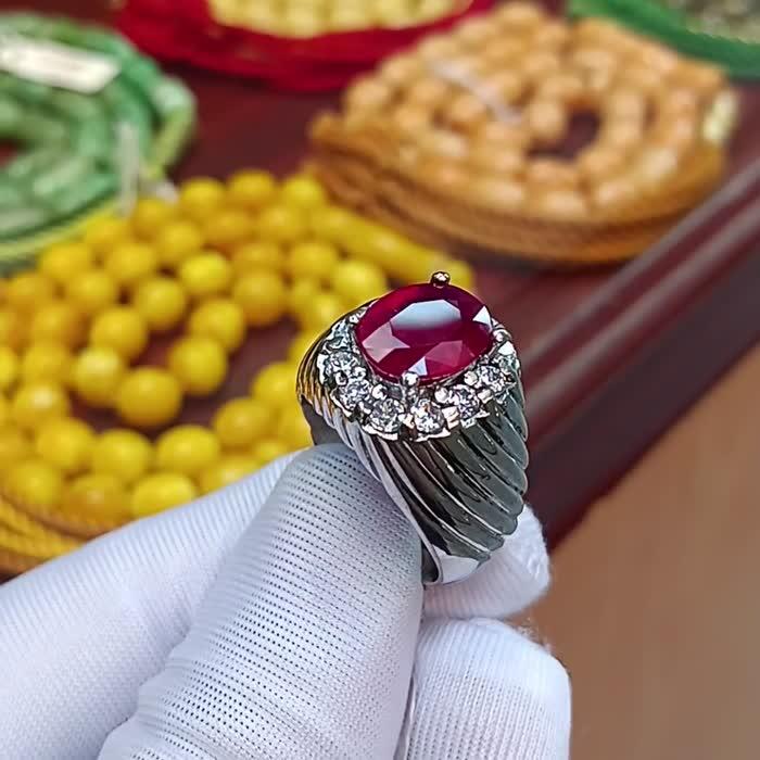 Natural 3.54 Ct. African Ruby & White Cubic Zirconia Handmade Silver Men's Ring image 1