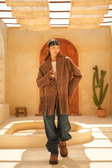 Fringed fur brown jacket image 1