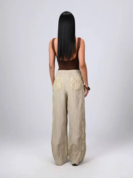 Satin crush pants with lace g image 2