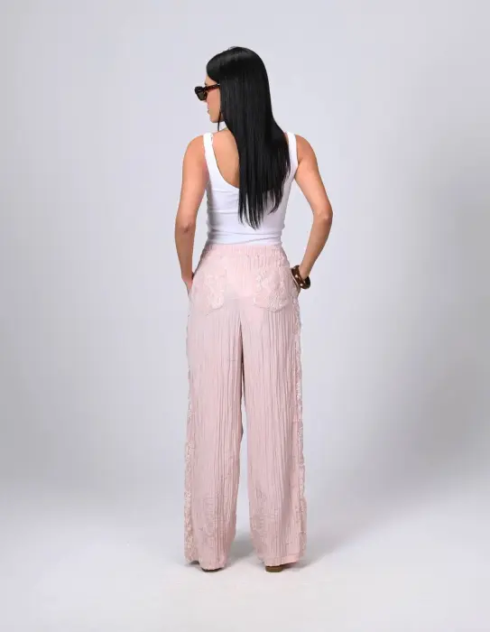 Satin crush pants with lace p image 2