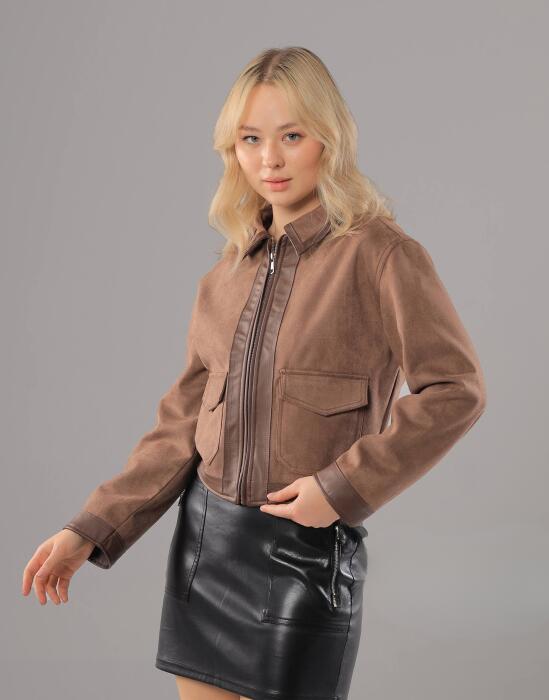 Two-Tone Suede & Leather Trim Jacket image 0