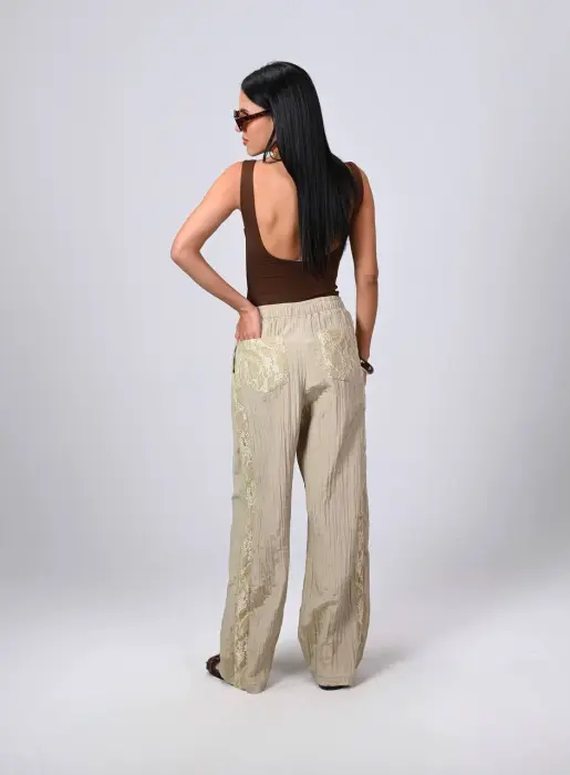 Satin crush pants with lace g image 0