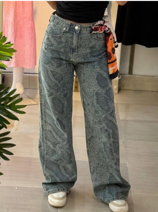 Printed Wide Leg Jeans image 0