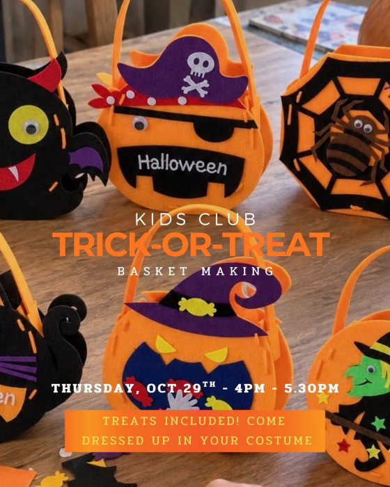 Thursday Kids Club - Oct 29th - From 4:00PM - 5:30PM - Trick or Treat image 0