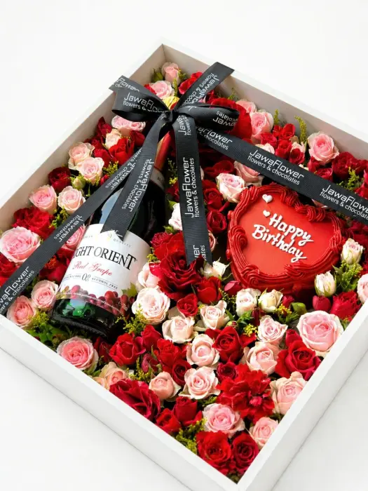 Luxury Flower Box with Cake & Drink image 1