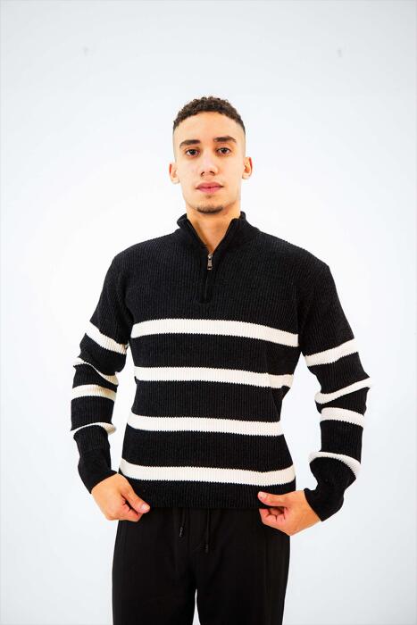 Black knitted zip-up hoodie image 0