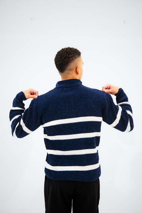 Navy knitted zip-up hoodie image 1
