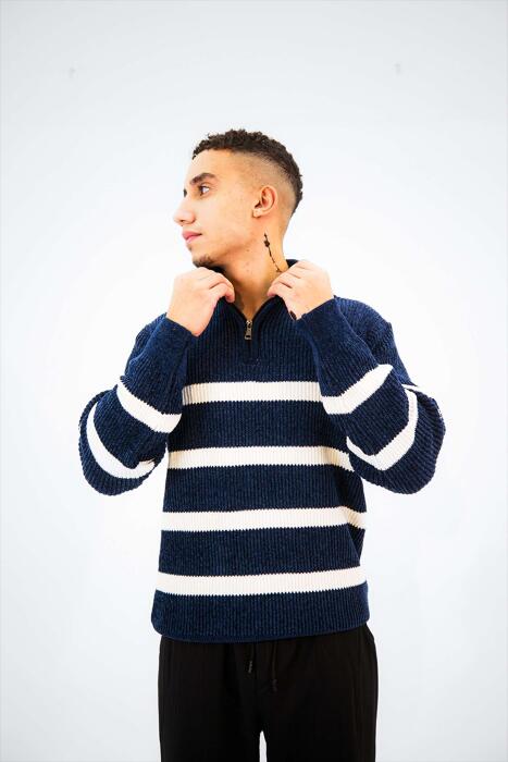 Navy knitted zip-up hoodie image 0