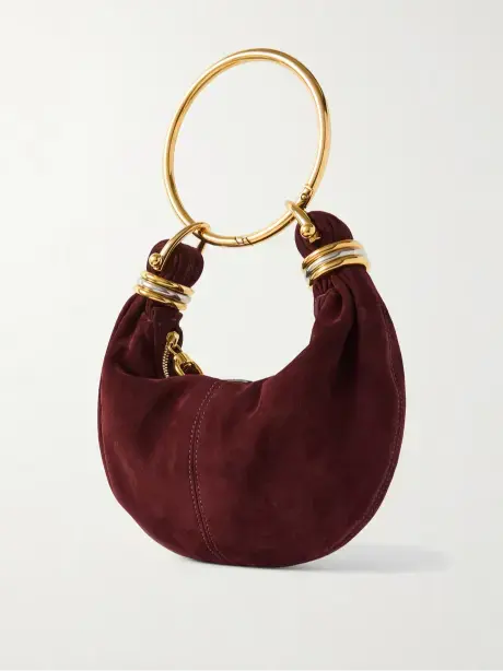 حقيبة كتف Bracelet صغيرة من جلد السويد وحواف من الجلد مزينة بقطعة معدنية image 3