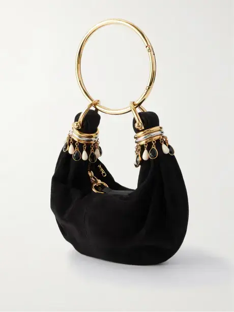 حقيبة كتف Bracelet صغيرة من جلد السويد وحواف من الجلد مزينة بقطعة معدنية image 2