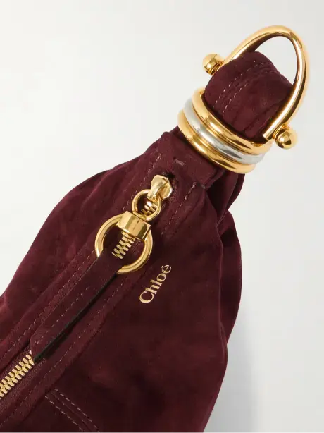 حقيبة كتف Bracelet صغيرة من جلد السويد وحواف من الجلد مزينة بقطعة معدنية image 2