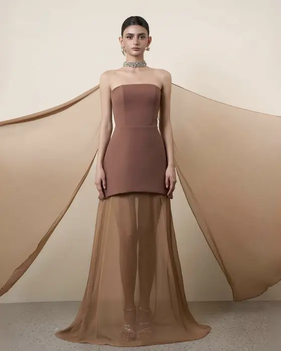 فستان سهره  طويل -XXL-بني image 1