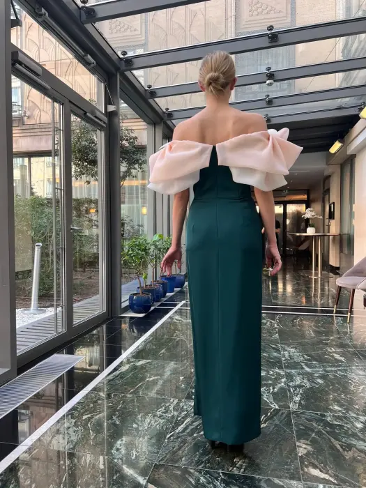 evening long dress-أخضر غامق-XL image 2