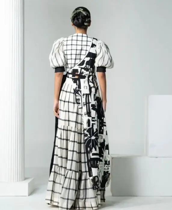 reception long dress-أسود وأبيض-XS image 3
