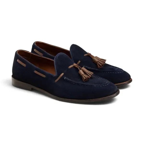 Tassel Loafer in Navy Suede image 1