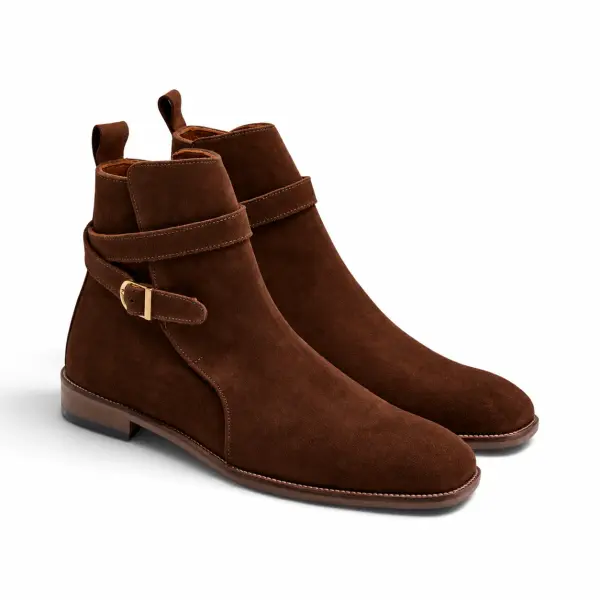The Vincent Strap Boot - Suede Brown image 1