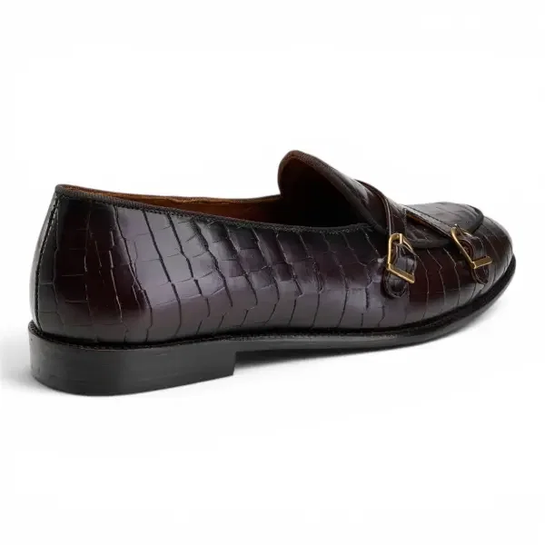 Croco Double Monk Loafers -Burgundy image 4