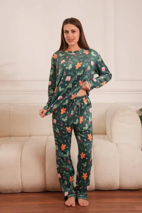 Gingerbread Green Velvet Pajama Set image 1