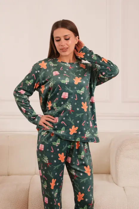 Gingerbread Green Velvet Pajama Set image 5