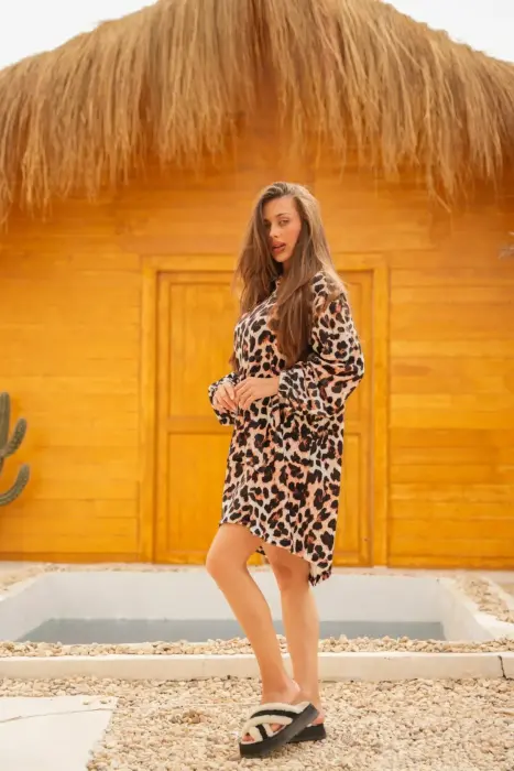 Leopard Brown Cozy Blanket Hoodie image 1