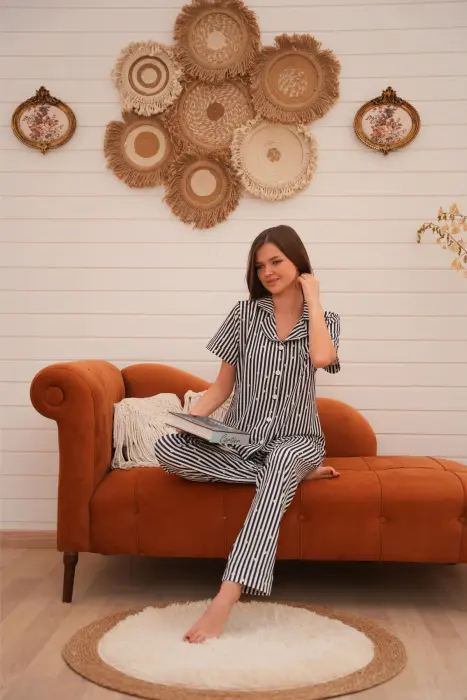 Night Stripe Black Pajama Set image 2