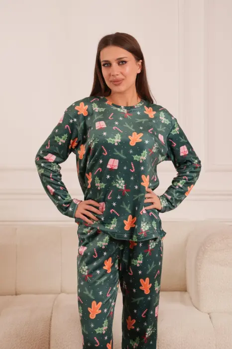 Gingerbread Green Velvet Pajama Set image 6